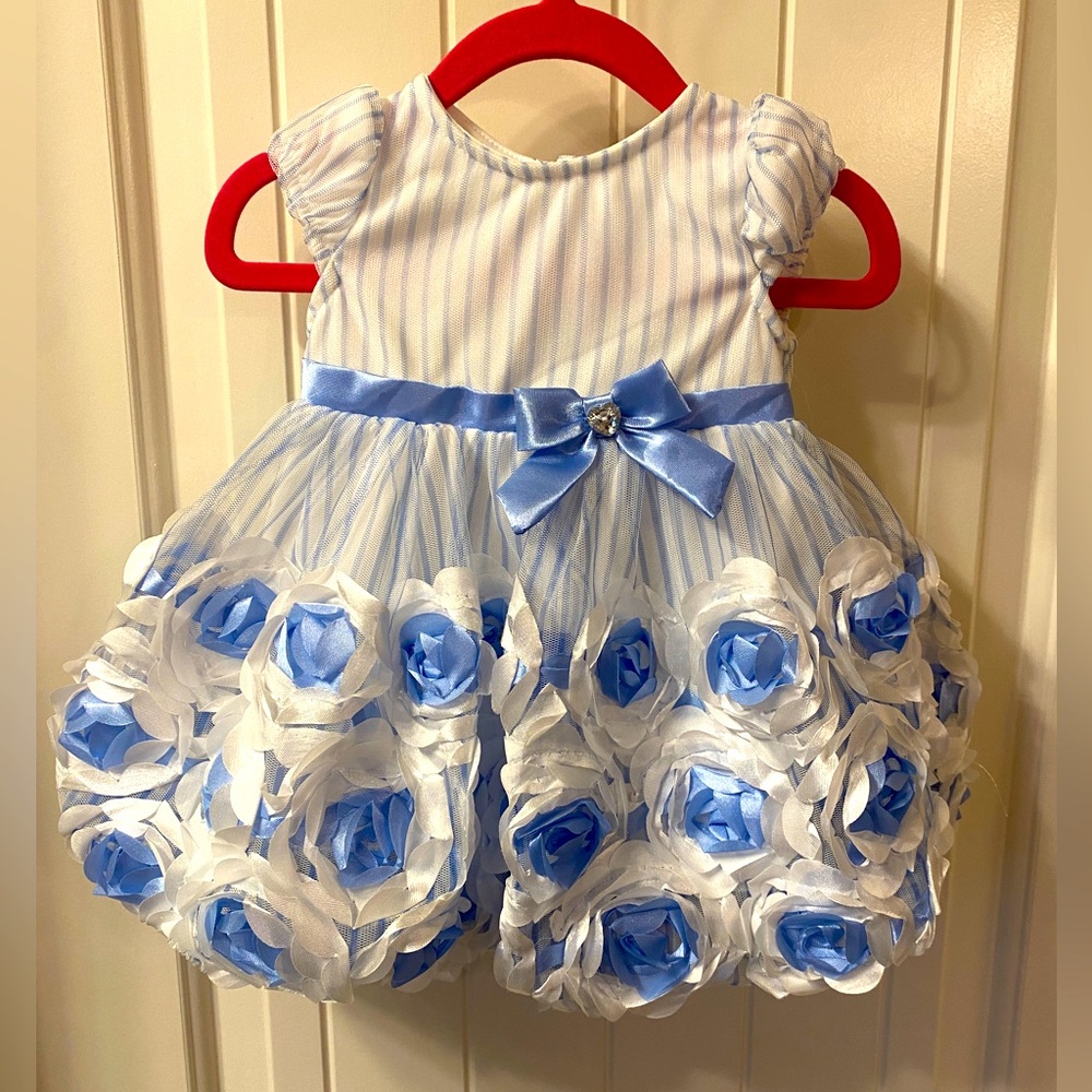 Nannette blue and white silk formal baby dress I infant size 12m I dresses